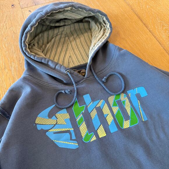 Vintage Thor Y2K Skater Hoodie – Striped Hood – Size L – Heavyweight - Picture 2 of 6
